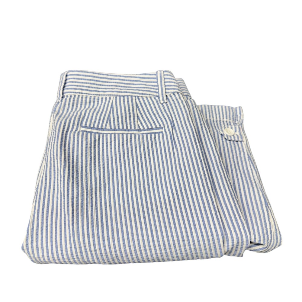 Talbots Perfect Crop Pant Womens 8 (32x25 ACTUAL) Seersucker Blue Striped Preppy